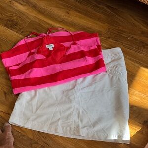 J. Crew Pink and Red Striped Top with White Accent
